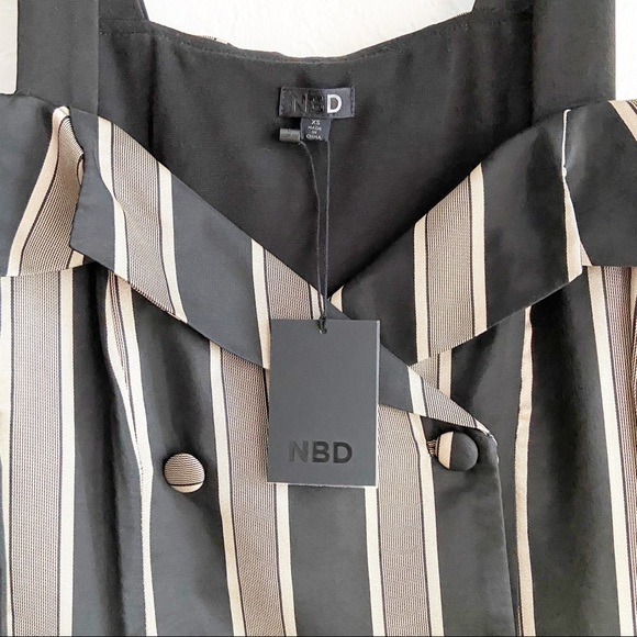SOLD NBD Striped Off Shoulder Blazer Dress Black - Picture 4 of 7